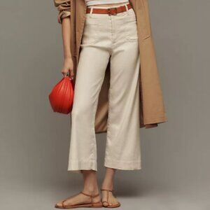 The Colette Cropped Wide-Leg Pants by Maeve: Linen Edition in White - 33T